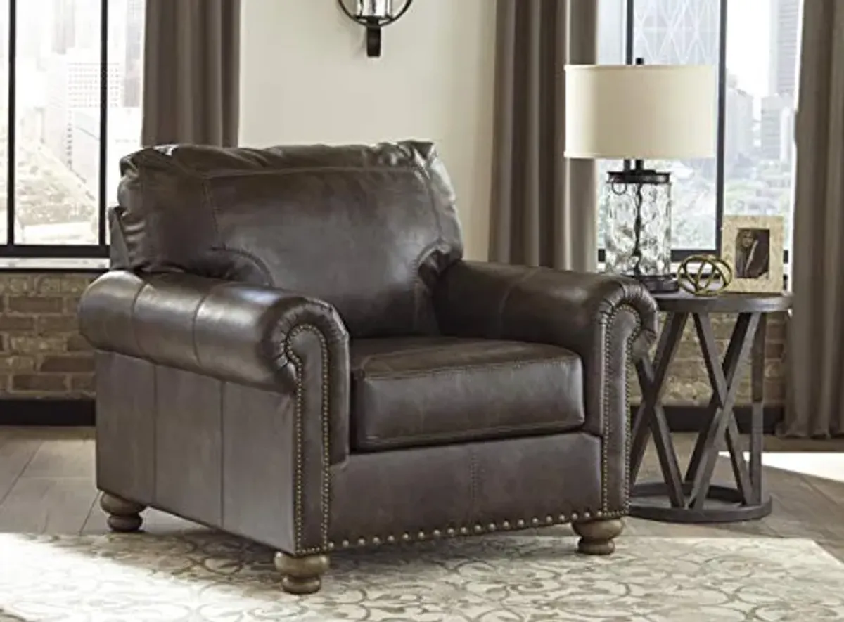 Signature Design by Ashley Nicorvo Traditional Faux Leather Chair with Gold Nailhead Trim, Brown