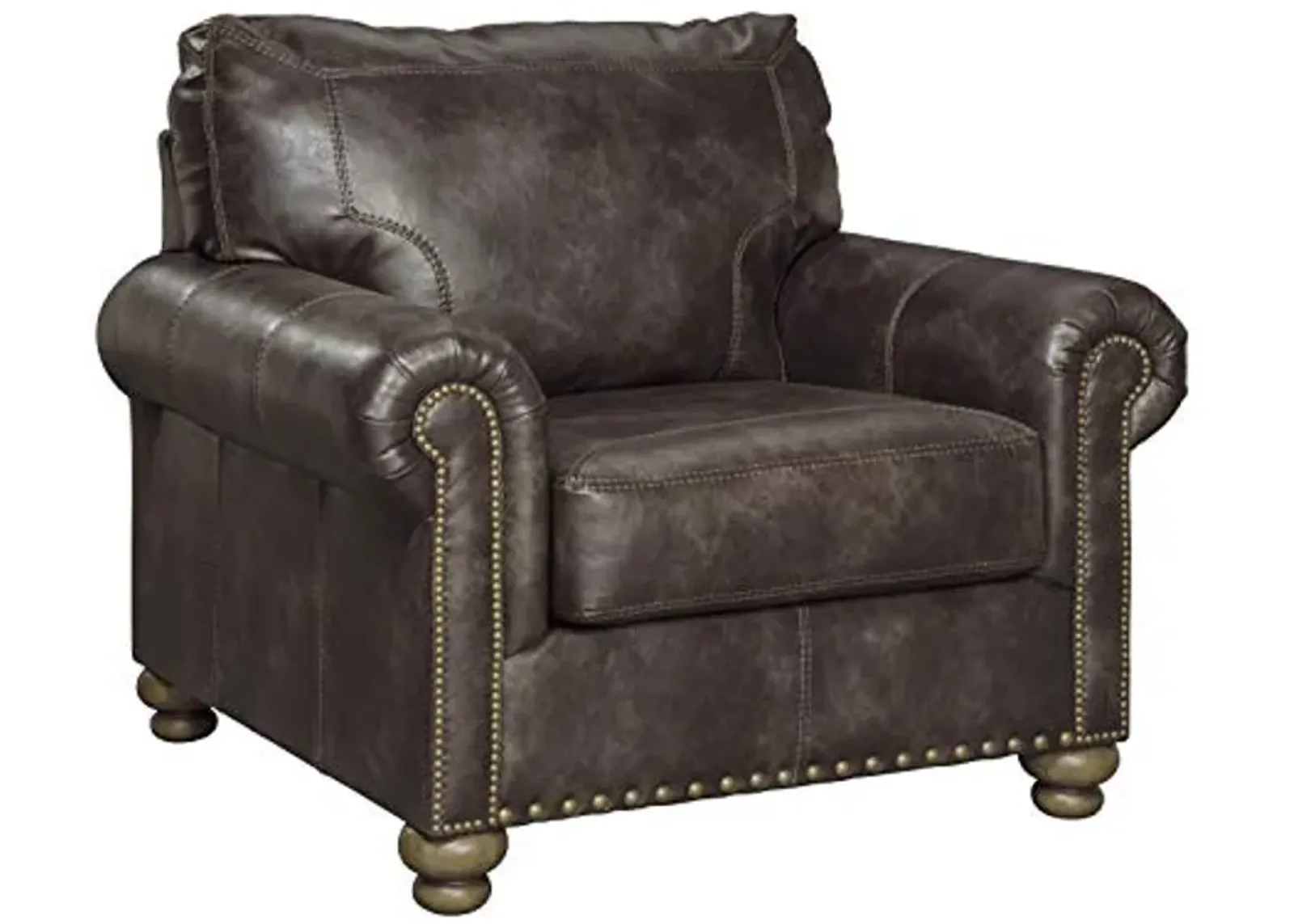 Signature Design by Ashley Nicorvo Traditional Faux Leather Chair with Gold Nailhead Trim, Brown