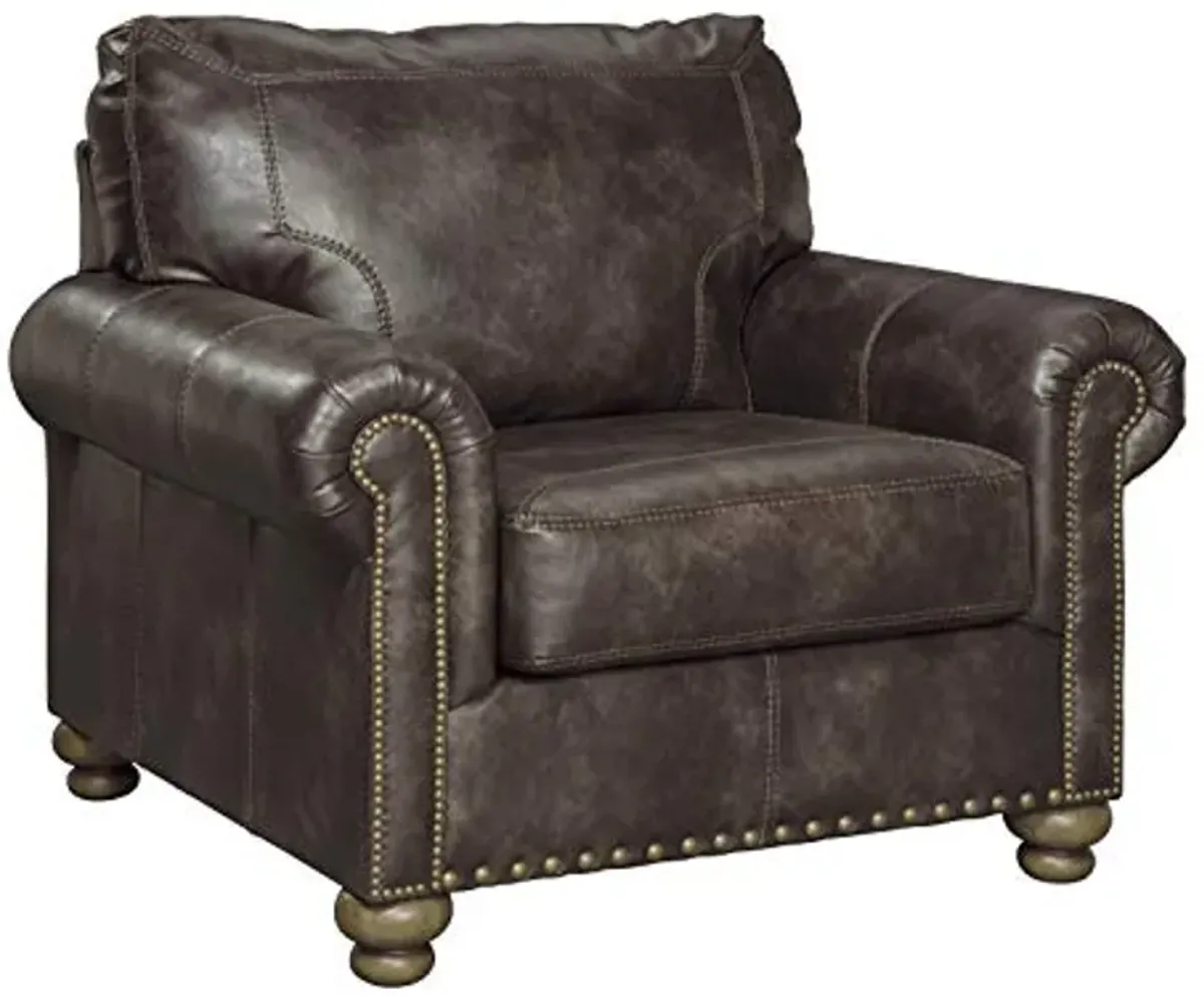 Signature Design by Ashley Nicorvo Traditional Faux Leather Chair with Gold Nailhead Trim, Brown