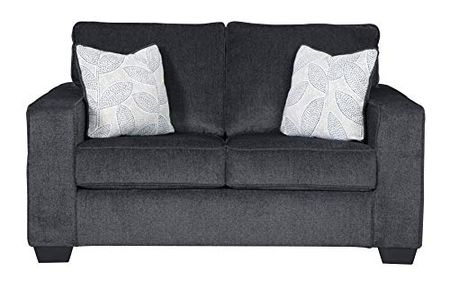 Signature Design by Ashley Altari Modern Loveseat with 2 Accent Pillows, Dark Gray