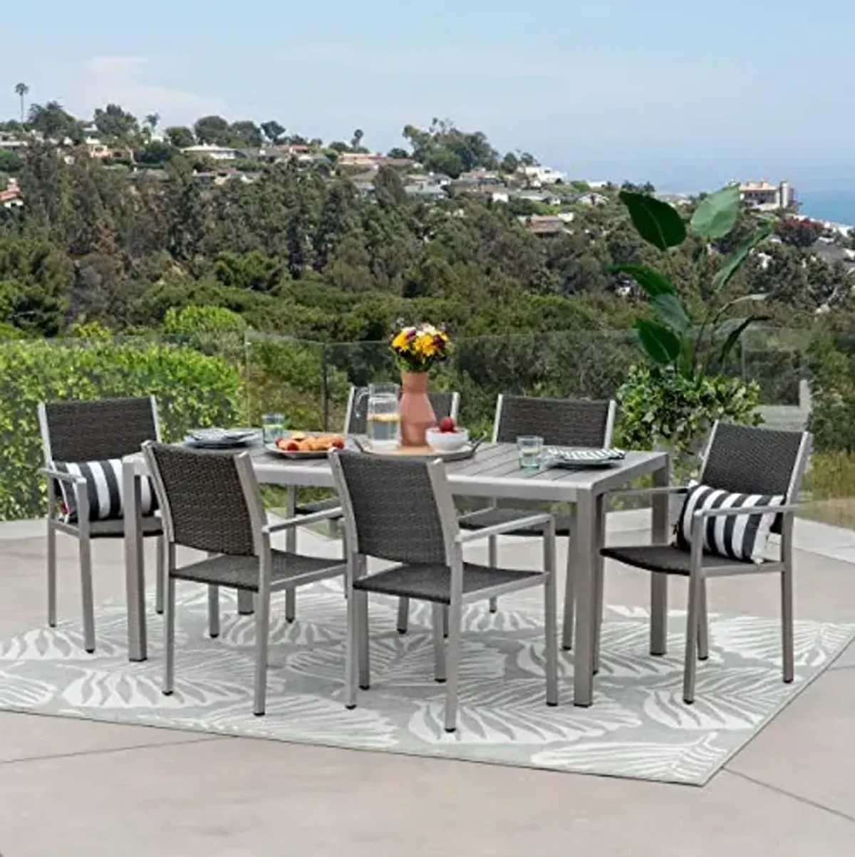 Christopher Knight Home Coral Outdoor 7 Piece Dining Set with Table, Gray