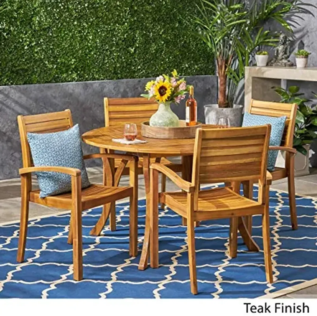 Christopher Knight Home Payne Outdoor 4-Seater Round Acacia Wood Dining Set, Teak Finish