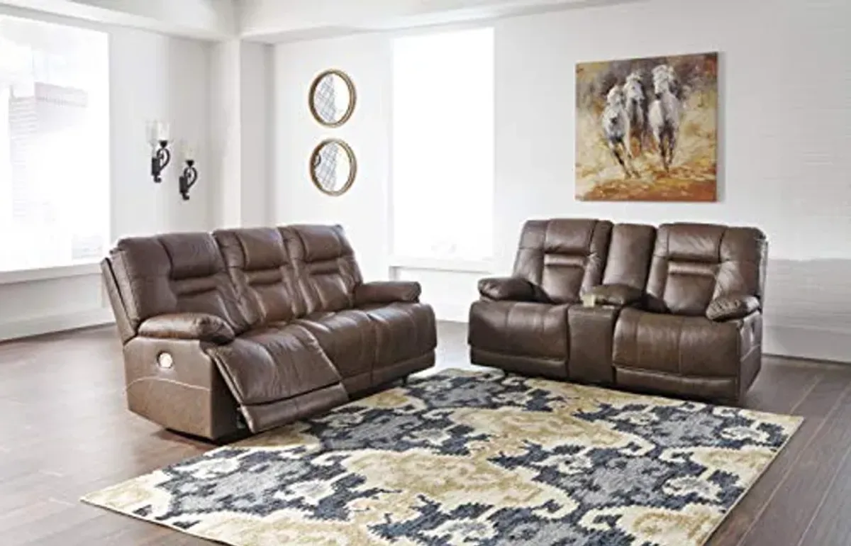 Signature Design by Ashley Wurstrow Leather Adjustable Dual Sided Power Reclining Sofa with USB Charging Brown