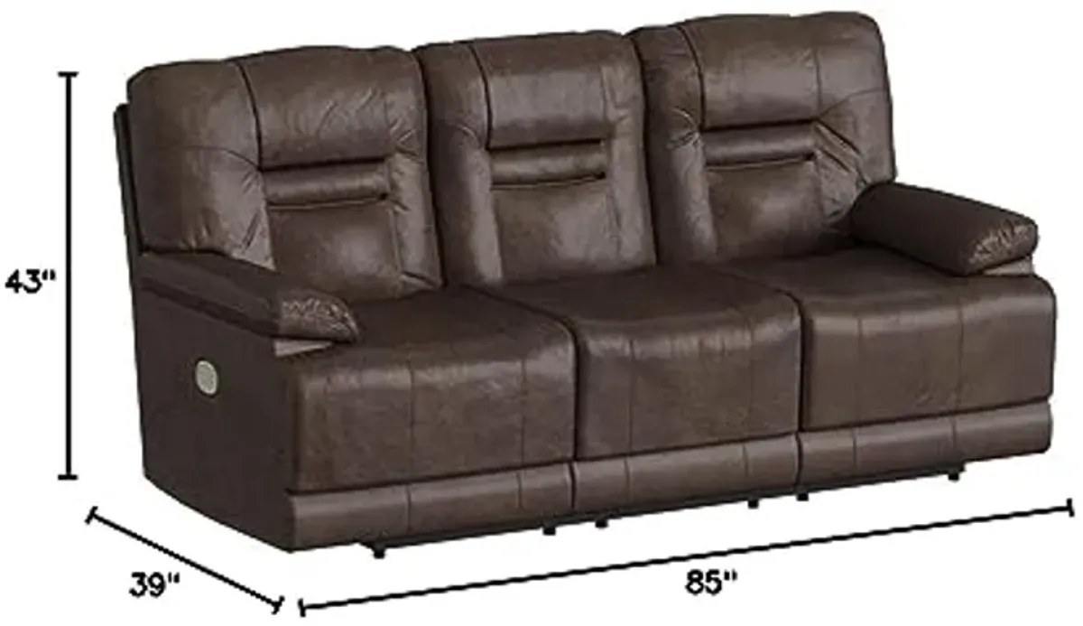 Signature Design by Ashley Wurstrow Leather Adjustable Dual Sided Power Reclining Sofa with USB Charging Brown