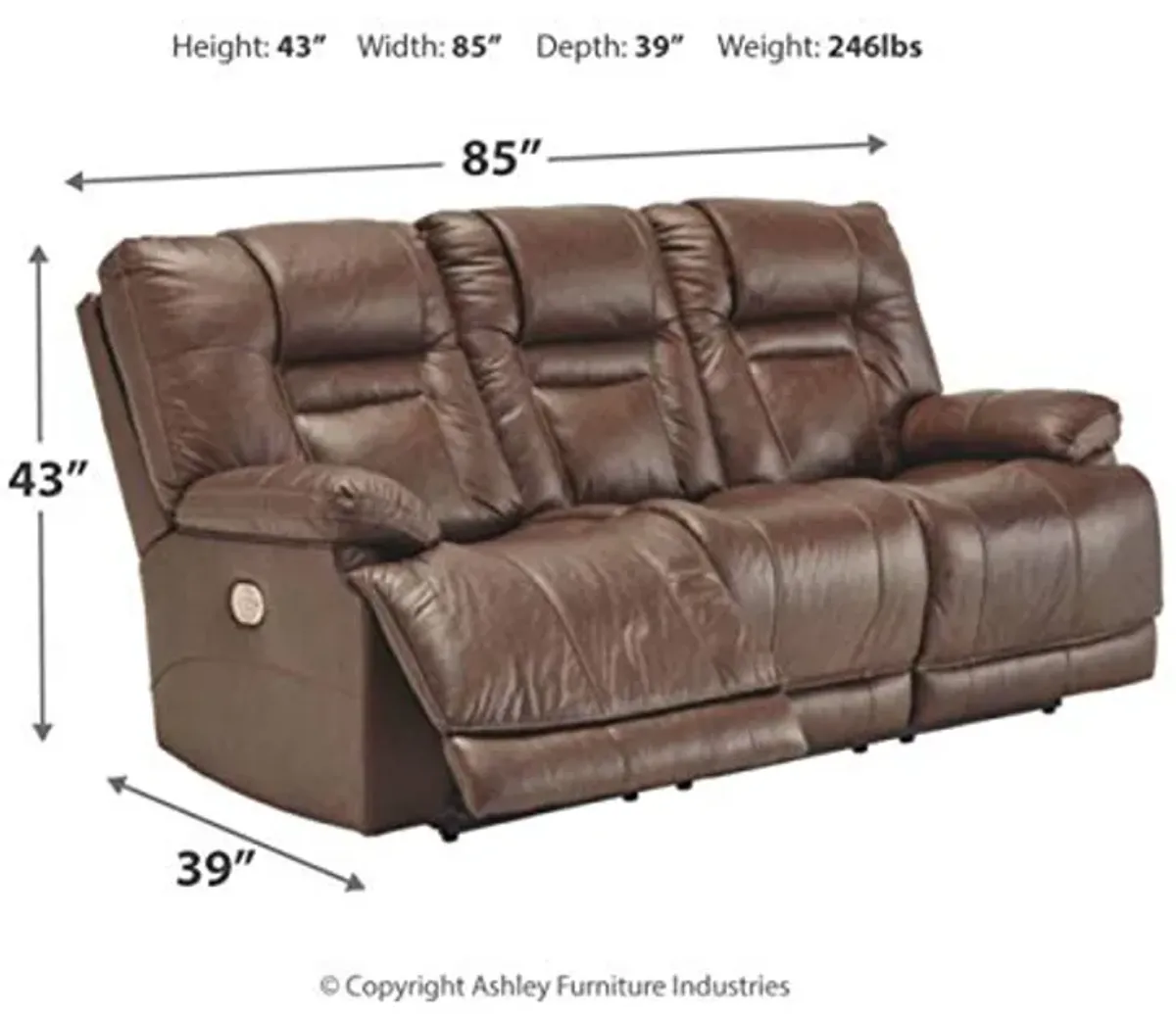 Signature Design by Ashley Wurstrow Leather Adjustable Dual Sided Power Reclining Sofa with USB Charging Brown