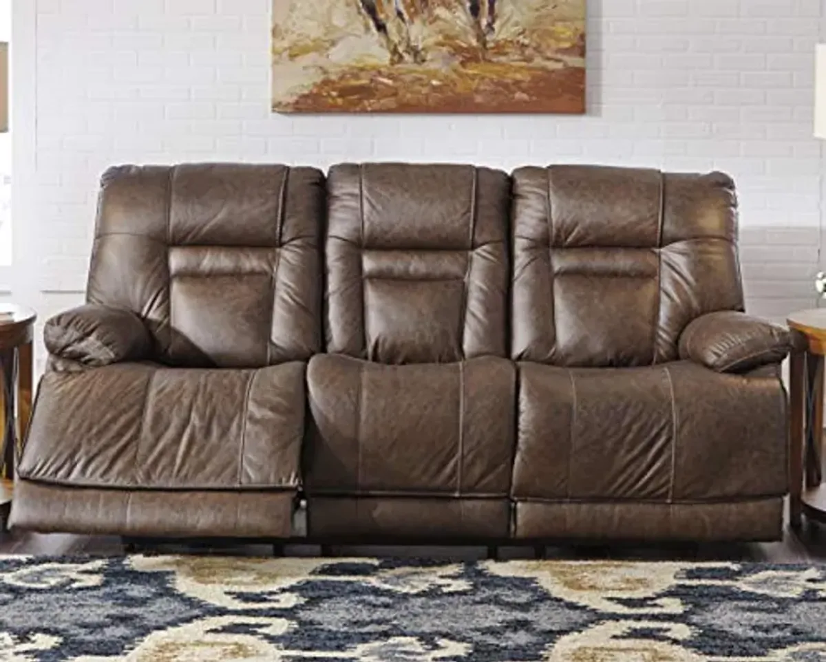 Signature Design by Ashley Wurstrow Leather Adjustable Dual Sided Power Reclining Sofa with USB Charging Brown