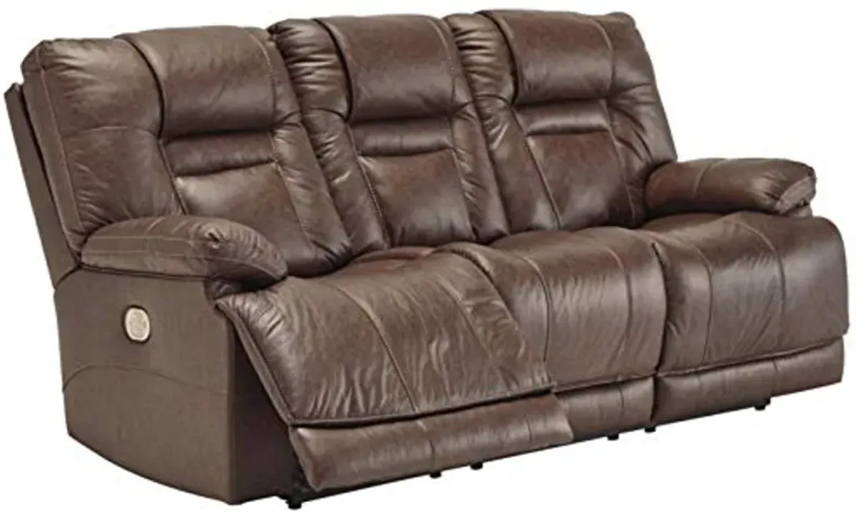 Signature Design by Ashley Wurstrow Leather Adjustable Dual Sided Power Reclining Sofa with USB Charging Brown