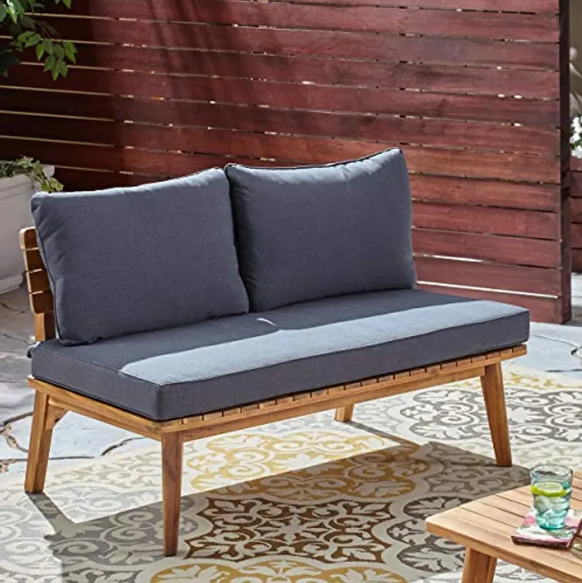 Christopher Knight Home Boyle Outdoor Acacia Wood Loveseat, Teak Finish/Gray