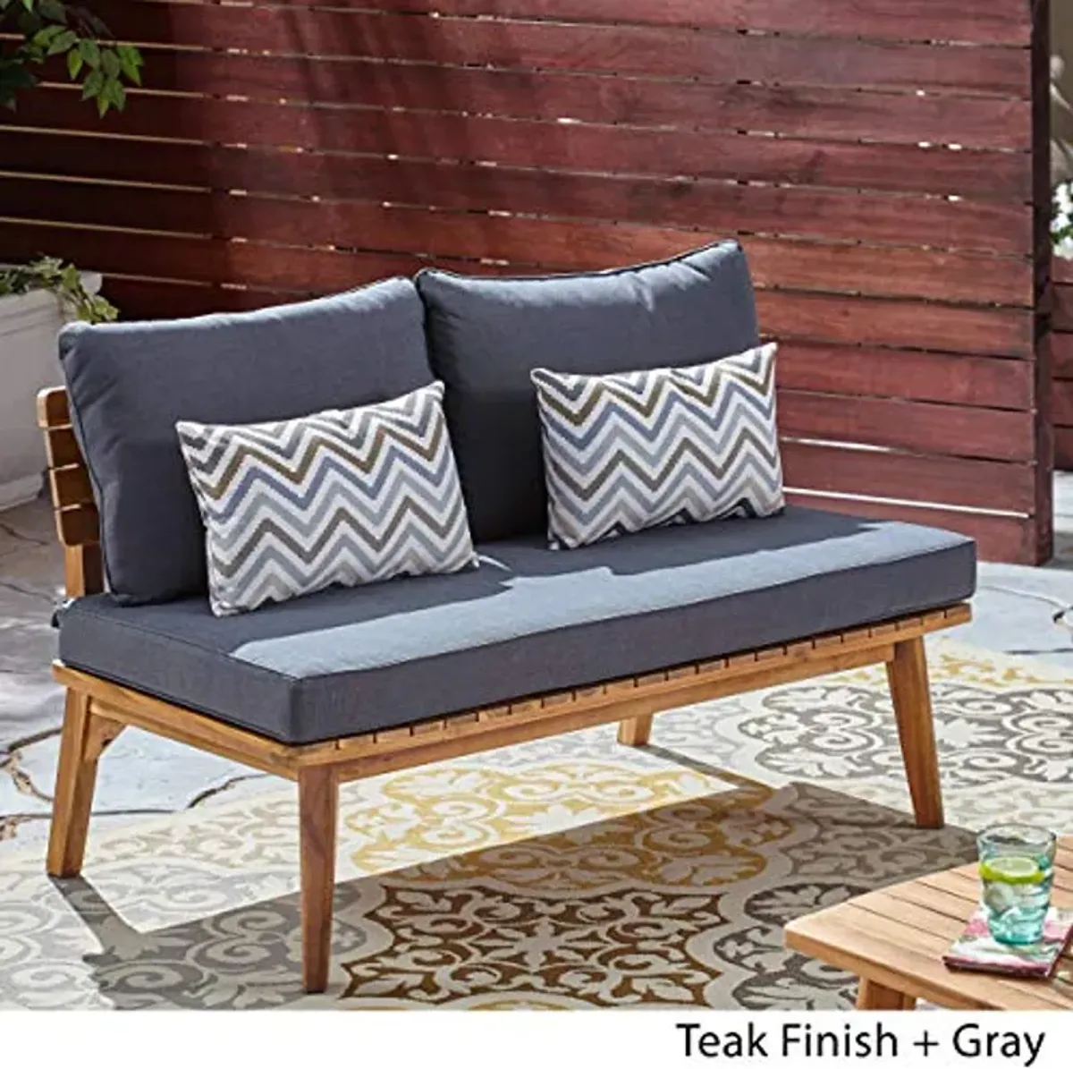 Christopher Knight Home Boyle Outdoor Acacia Wood Loveseat, Teak Finish/Gray