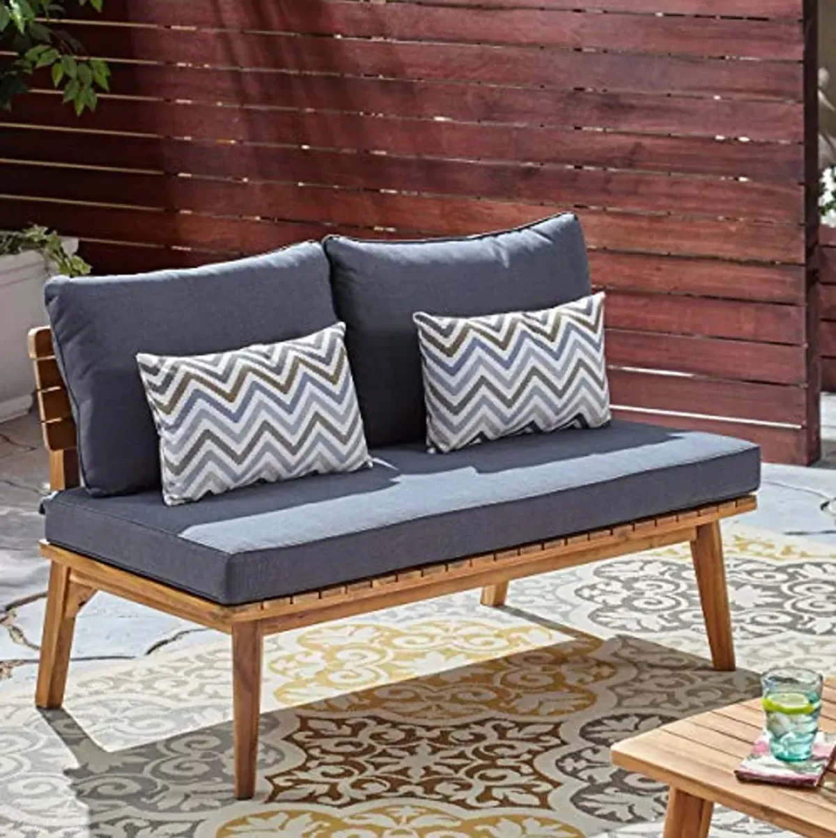 Christopher Knight Home Boyle Outdoor Acacia Wood Loveseat, Teak Finish/Gray