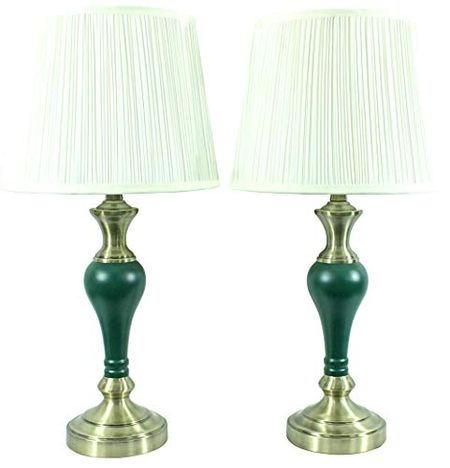 Urbanest Set of 2 Lincolnshire Table Lamps in Hunter Green with Ivory Pleated Shades