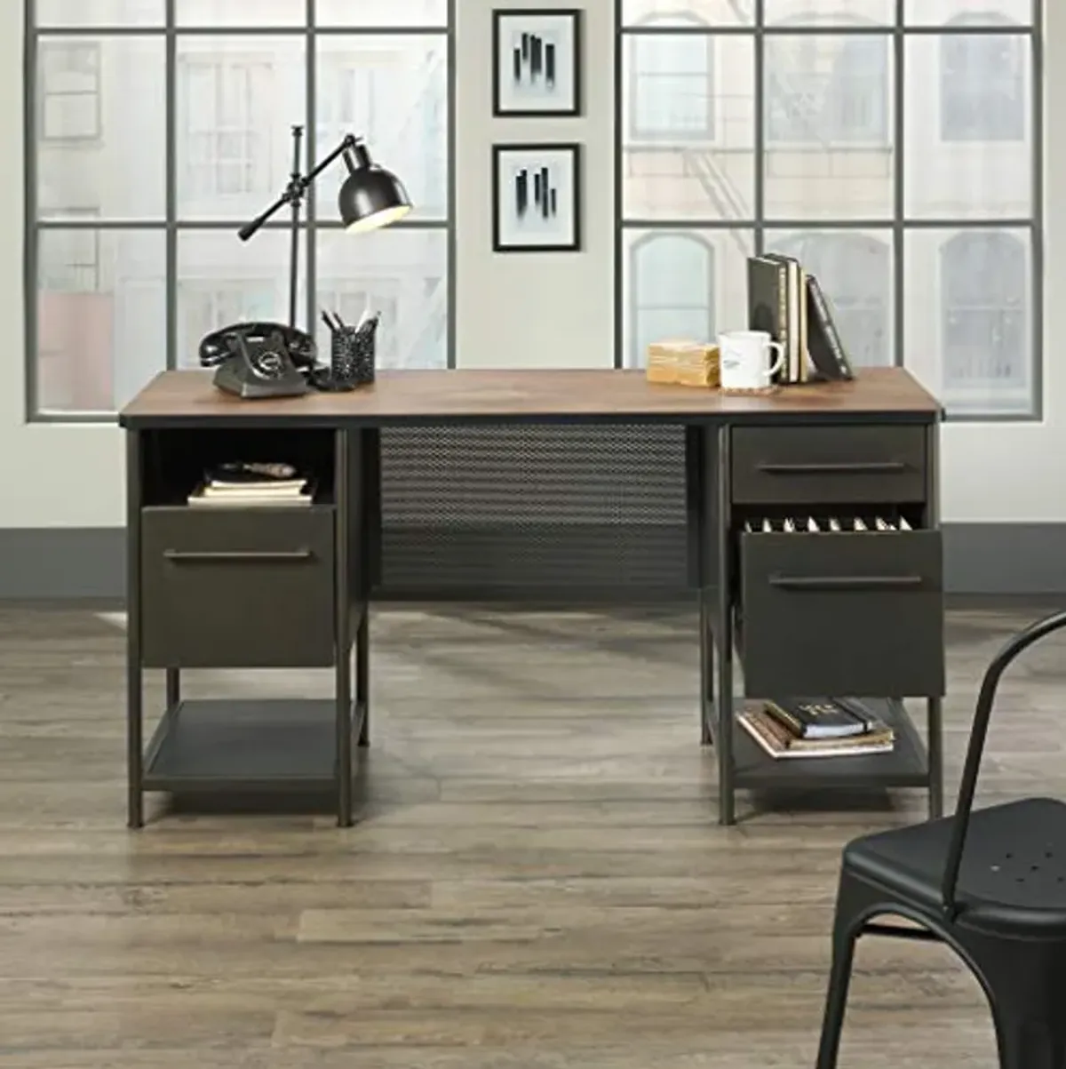 Sauder Boulevard Café Executive Desk, Black finish