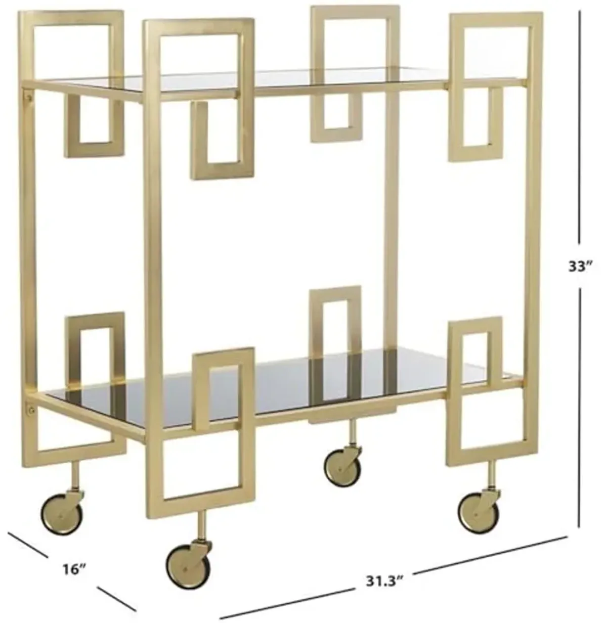 Safavieh Eliza Bar Cart, Brass and Black Glass