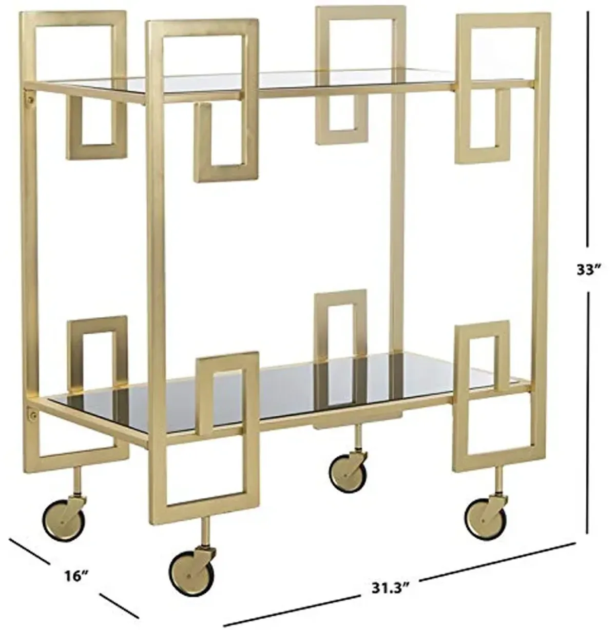 Safavieh Eliza Bar Cart, Brass and Black Glass