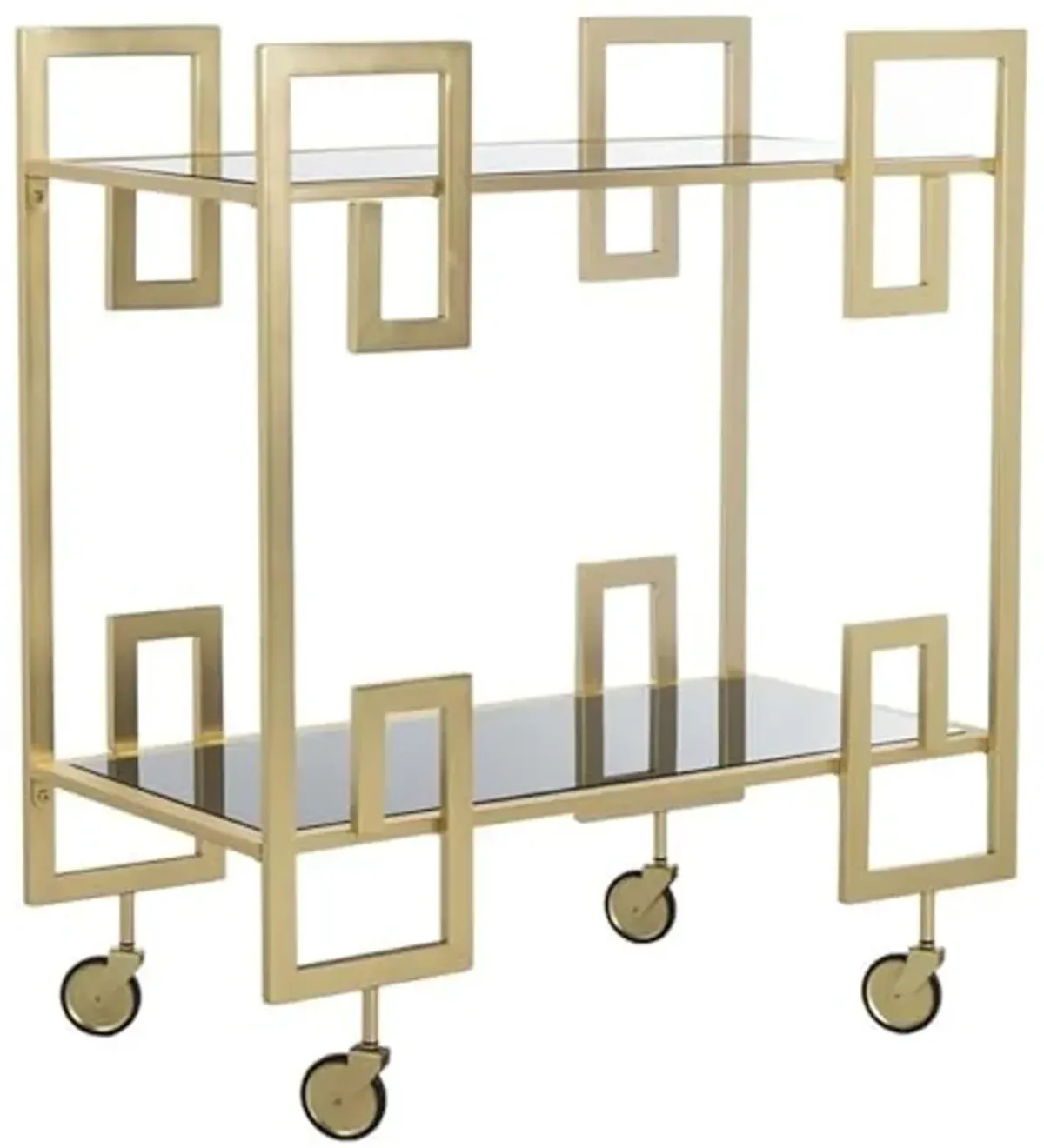 Safavieh Eliza Bar Cart, Brass and Black Glass