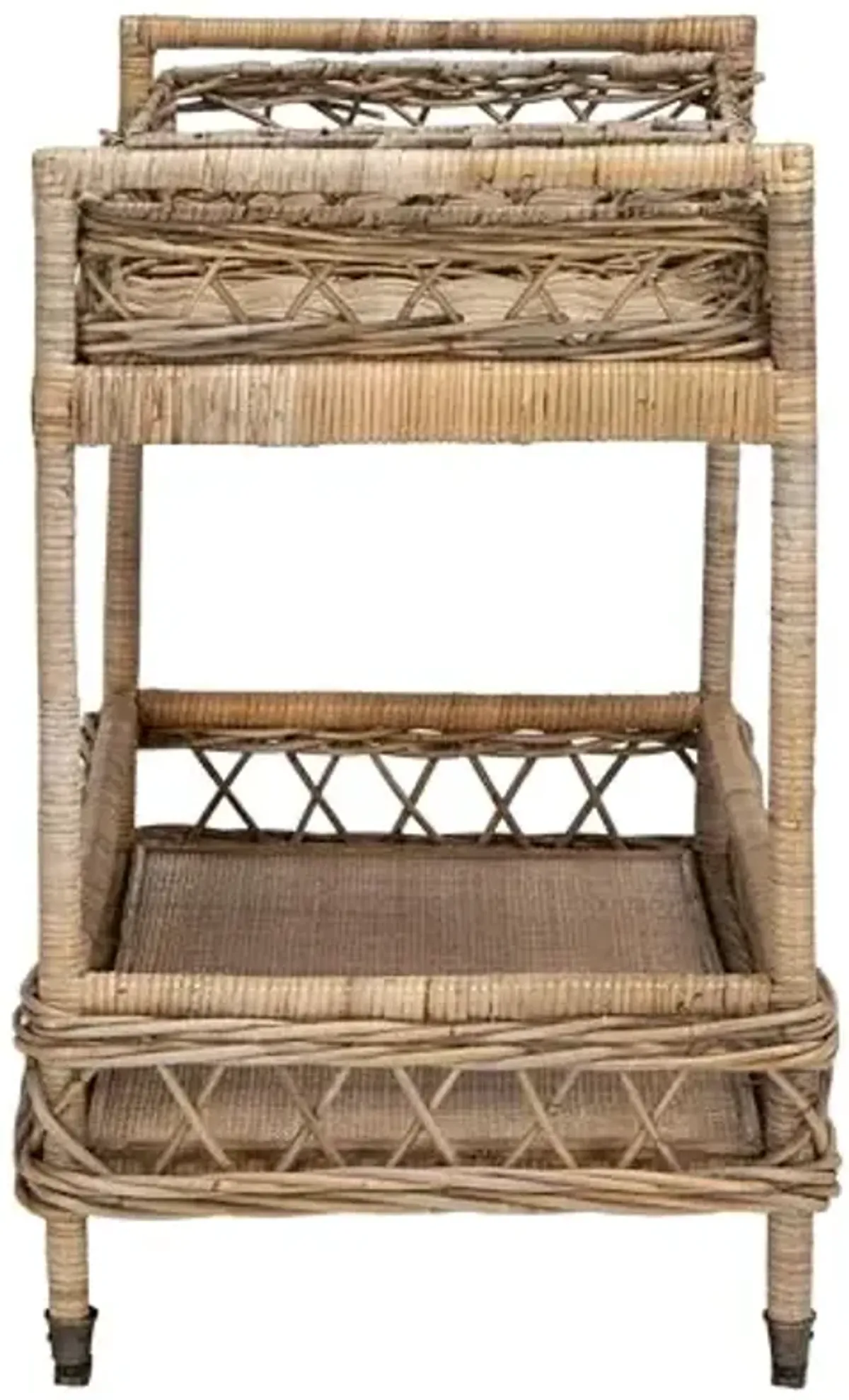 Safavieh Home Collection Ambrose BCT6500A Grey Wash and Antique Brass 2 Tier Rattan Bar Cart