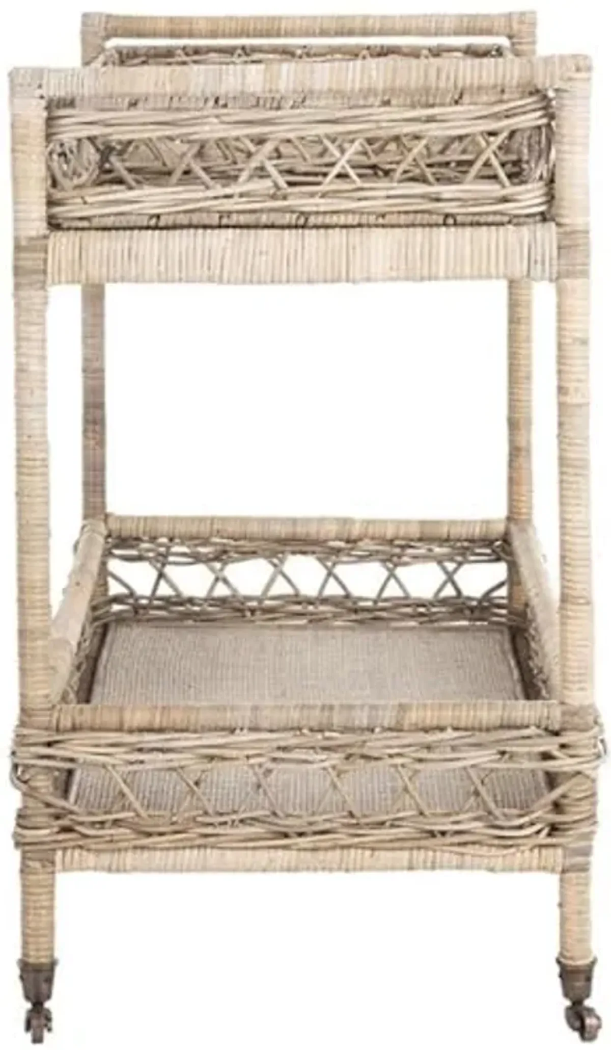 Safavieh Home Collection Ambrose BCT6500A Grey Wash and Antique Brass 2 Tier Rattan Bar Cart