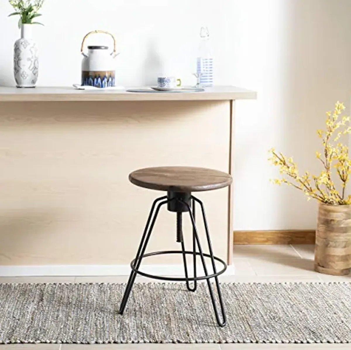 Safavieh Kai Counter Stool, Natural Honey and Black