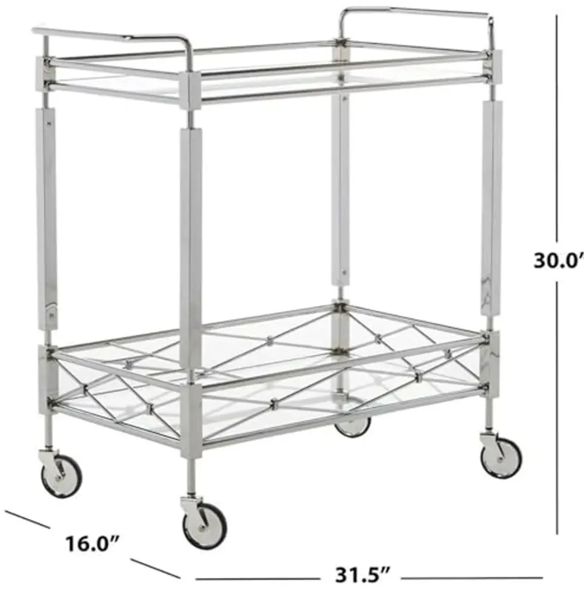 Safavieh Home Collection Ingrid Chrome and Tempered Glass 2-Tier Rectangle Bar Cart