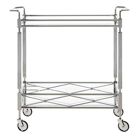 Safavieh Home Collection Ingrid Chrome and Tempered Glass 2-Tier Rectangle Bar Cart