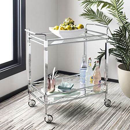 Safavieh Home Collection Ingrid Chrome and Tempered Glass 2-Tier Rectangle Bar Cart