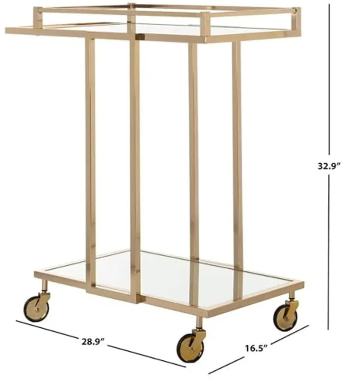 Safavieh Home Collection Capri BCT8003A Gold and Mirror 2 Tier Rectangle Bar Cart