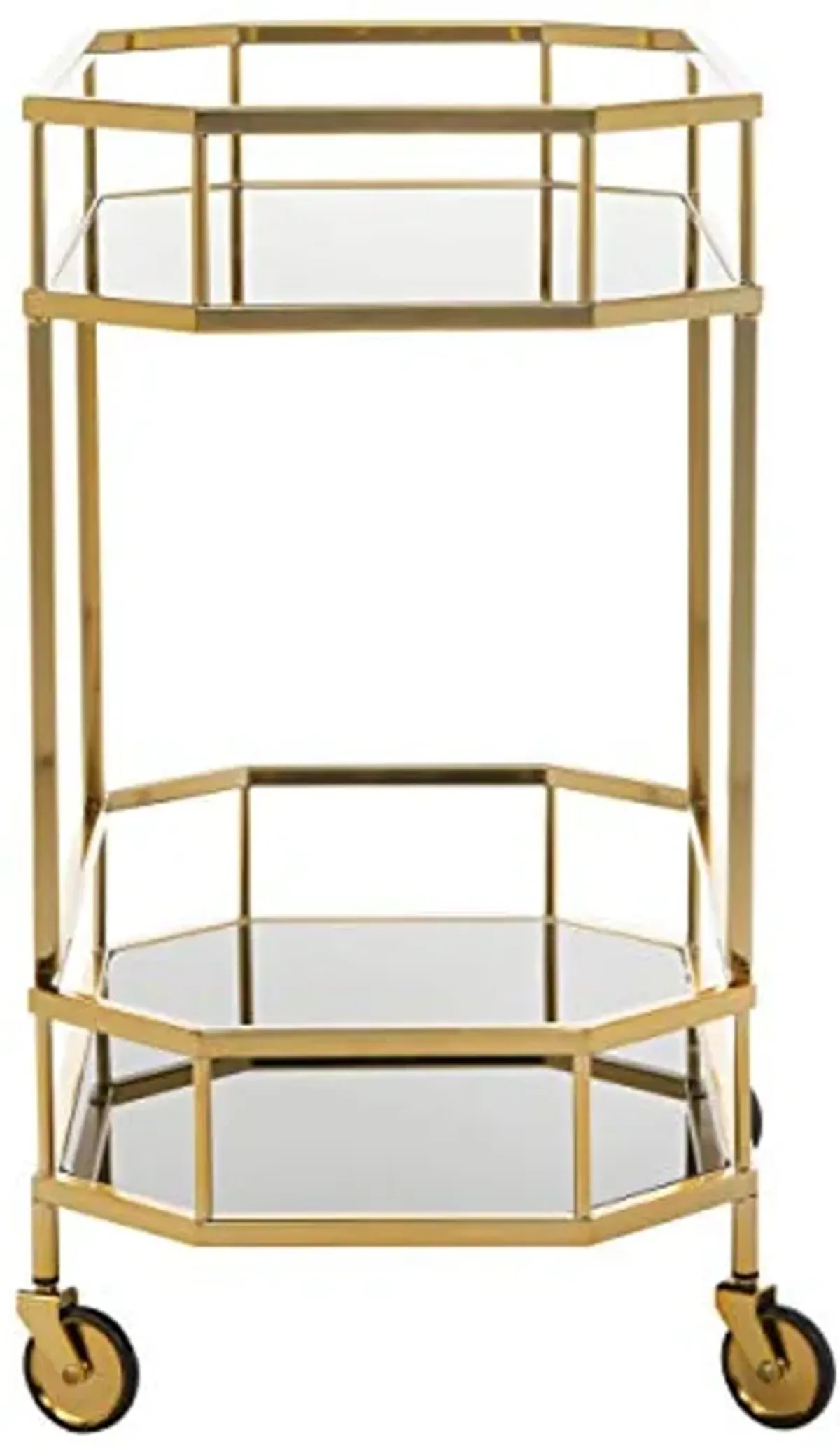 Safavieh Home Collection Silva Brass and Black Glass 2-Tier Octagon Bar Cart