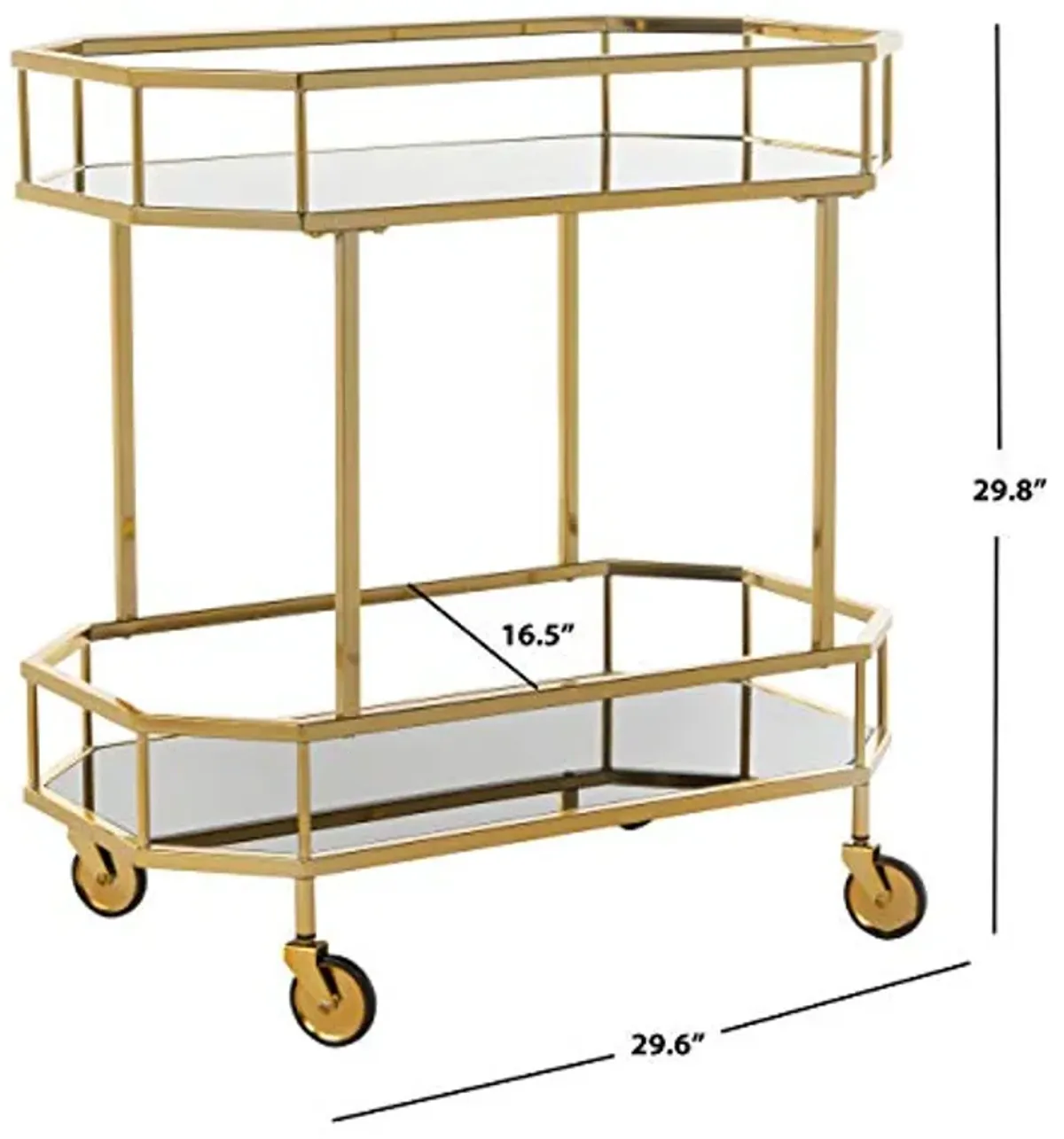 Safavieh Home Collection Silva Brass and Black Glass 2-Tier Octagon Bar Cart