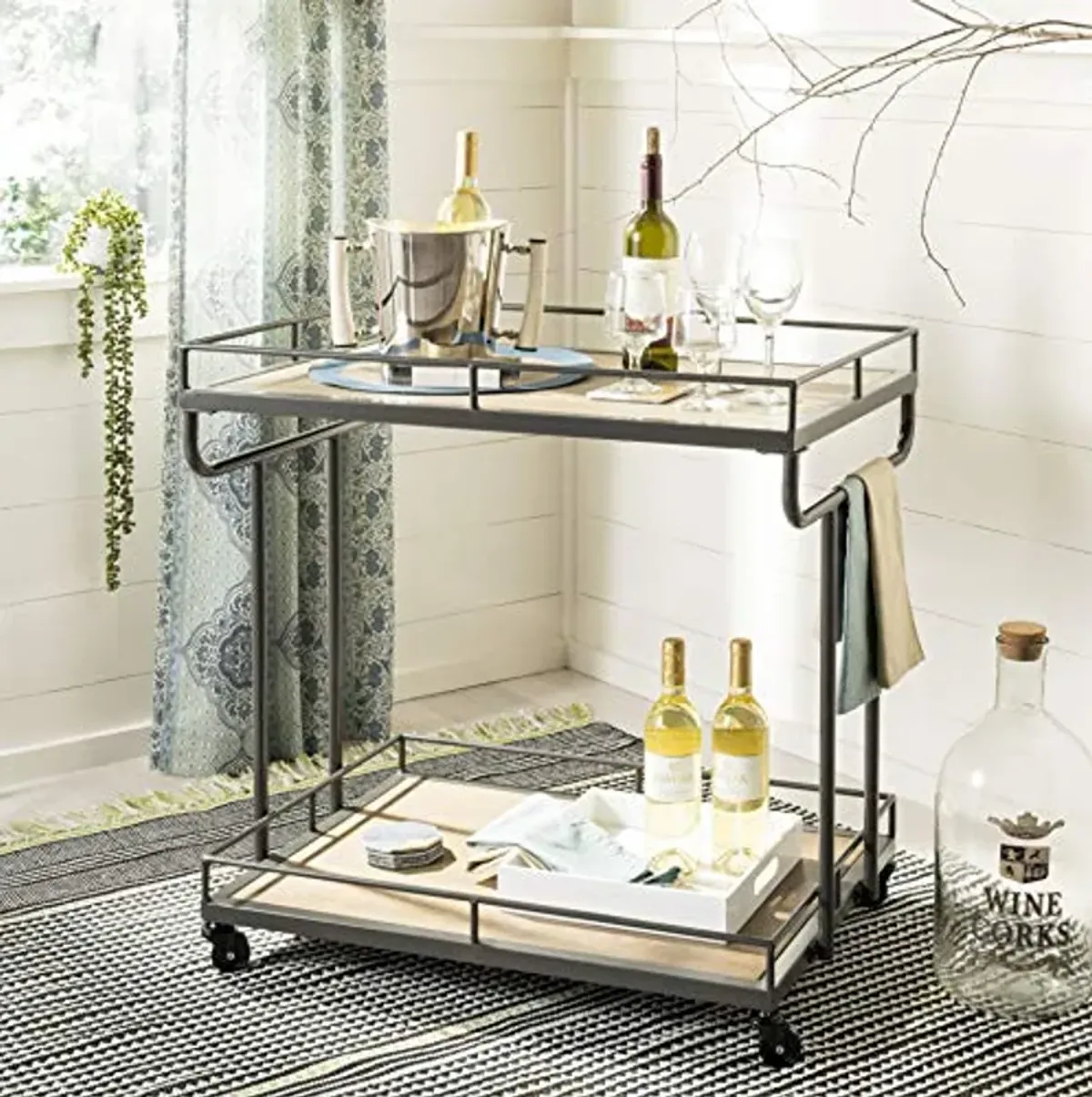 Safavieh Dawson Bar Cart, Rustic Oak/Gunmetal