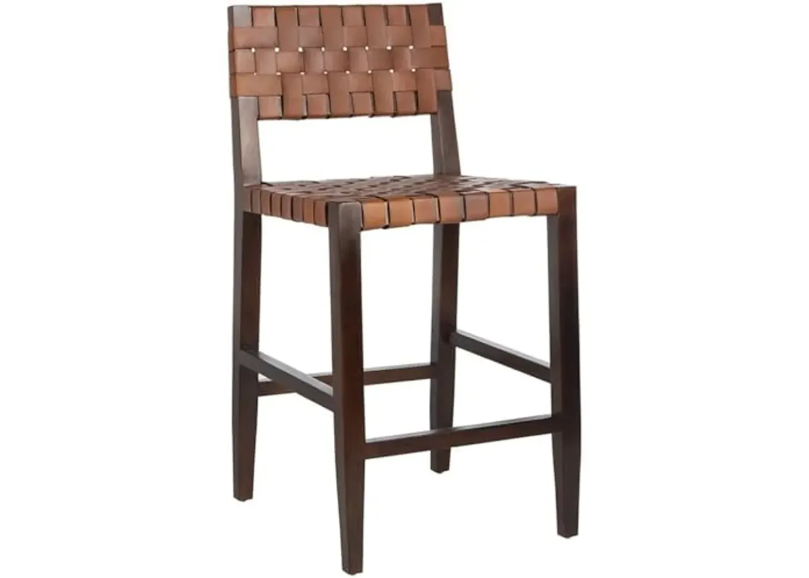 Safavieh Home Collection Paxton Cognac and Walnut Woven 24-inch Leather Counter Stool