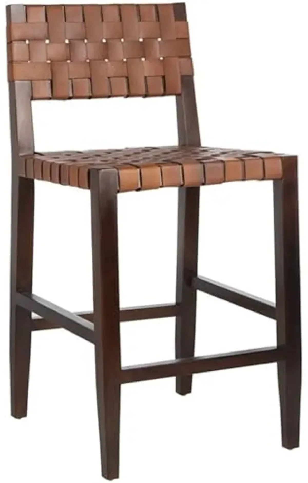 Safavieh Home Collection Paxton Cognac and Walnut Woven 24-inch Leather Counter Stool