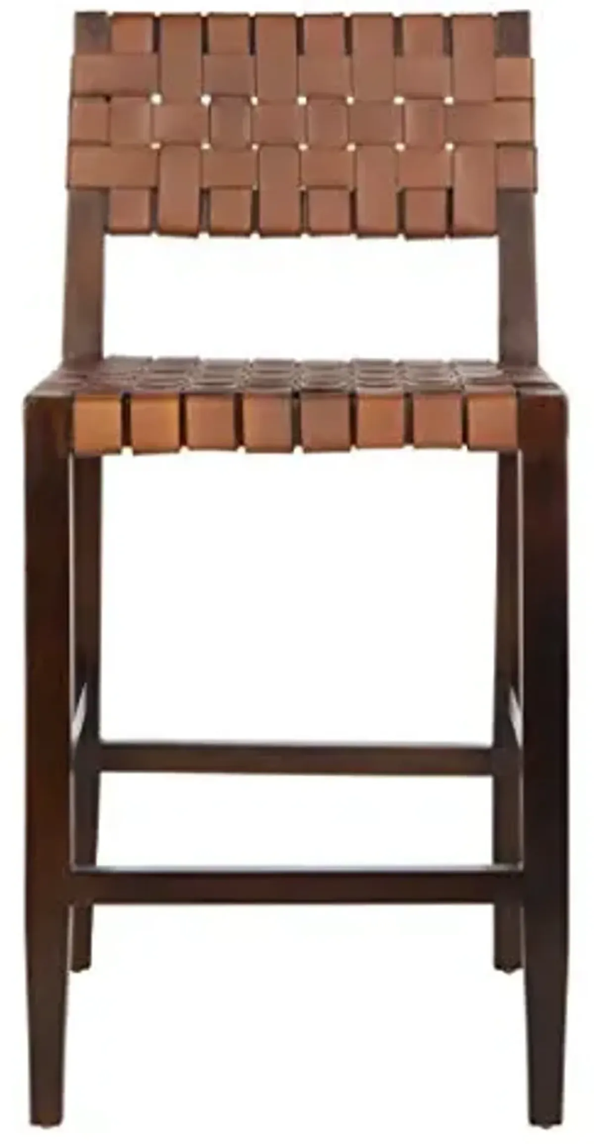 Safavieh Home Collection Paxton Cognac and Walnut Woven 24-inch Leather Counter Stool
