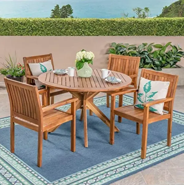 Christopher Knight Home Kally Outdoor Five Piece Acacia Dining Set, Teak Finish