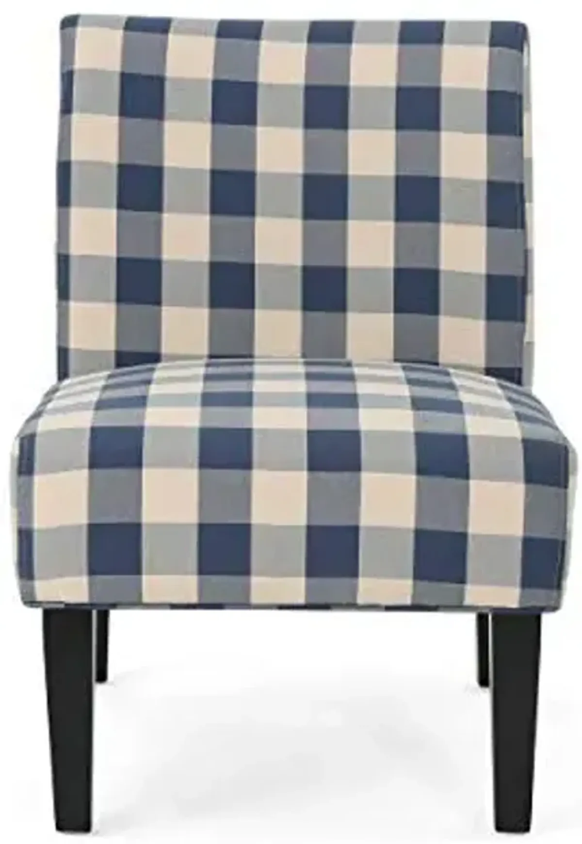 Christopher Knight Home Kendal Accent Chair Upholstered Farmhouse-Style Blue Checkerboard Matte Black Rubberwood Legs 29.2D x 22.5W x 32H in