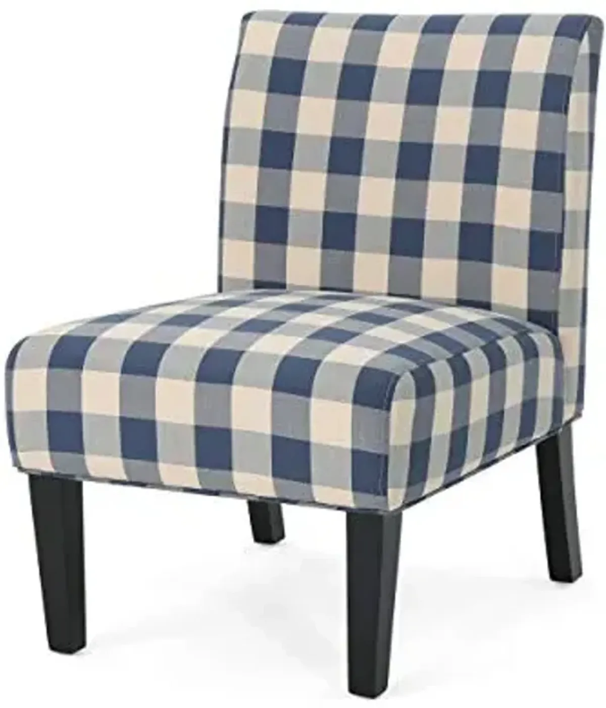 Christopher Knight Home Kendal Accent Chair Upholstered Farmhouse-Style Blue Checkerboard Matte Black Rubberwood Legs 29.2D x 22.5W x 32H in