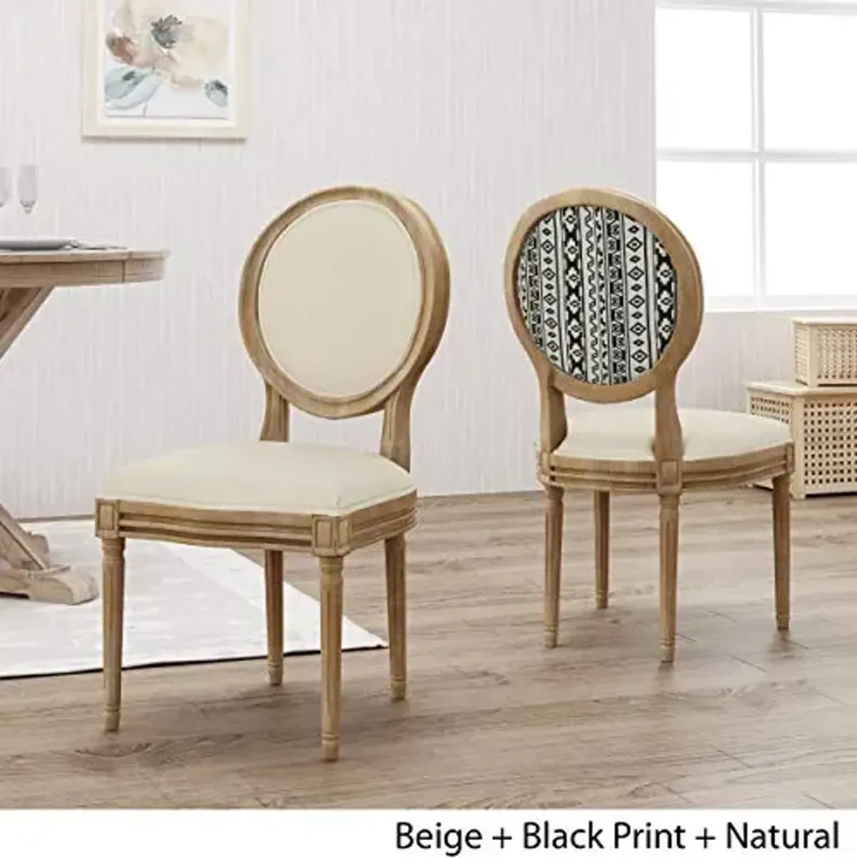Christopher Knight Home Reed Upholstered Farmhouse Dining Chairs, Black Print and Beige (Set of 2)