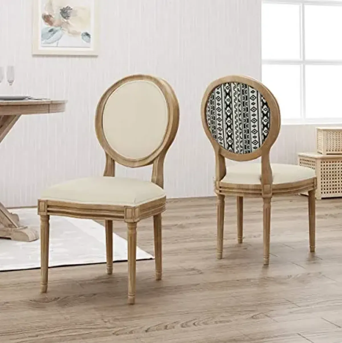 Christopher Knight Home Reed Upholstered Farmhouse Dining Chairs, Black Print and Beige (Set of 2)