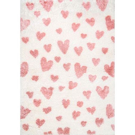 nuLOOM Olivia Heart Nursery Shag Area Rug, 4' x 6', Pink