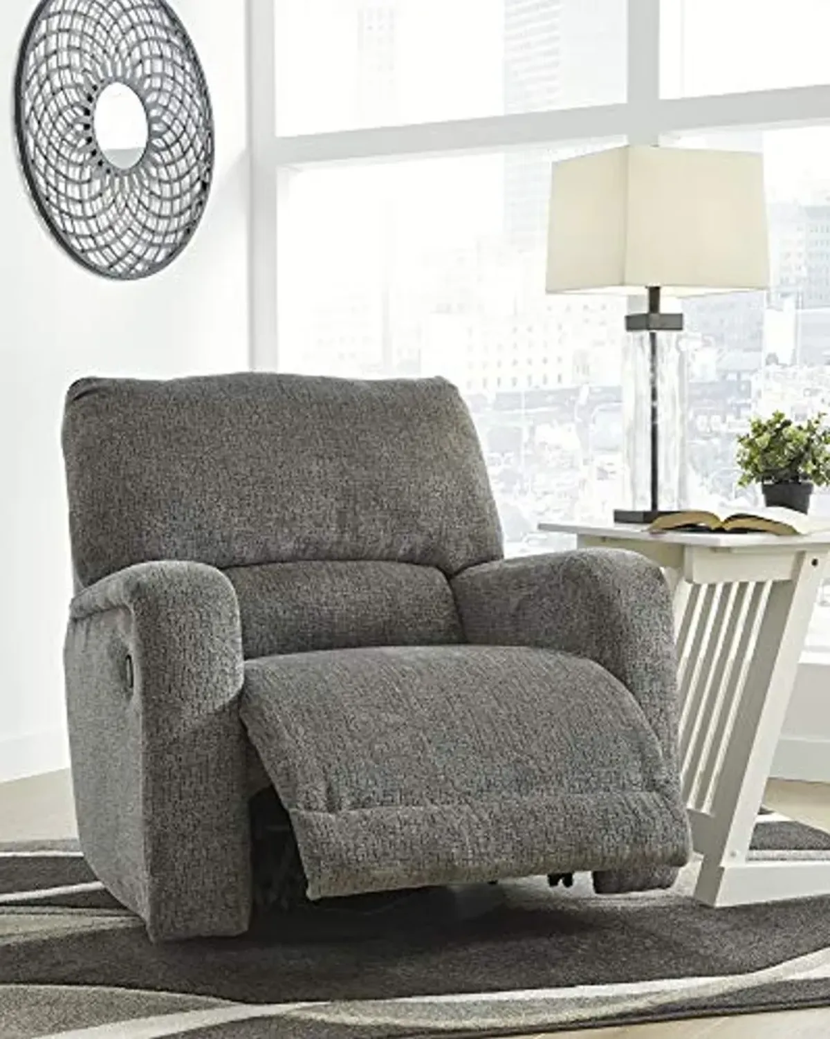 Signature Design by Ashley Wittlich Chenille 360-Degree Swivel Manual Recliner, Gray