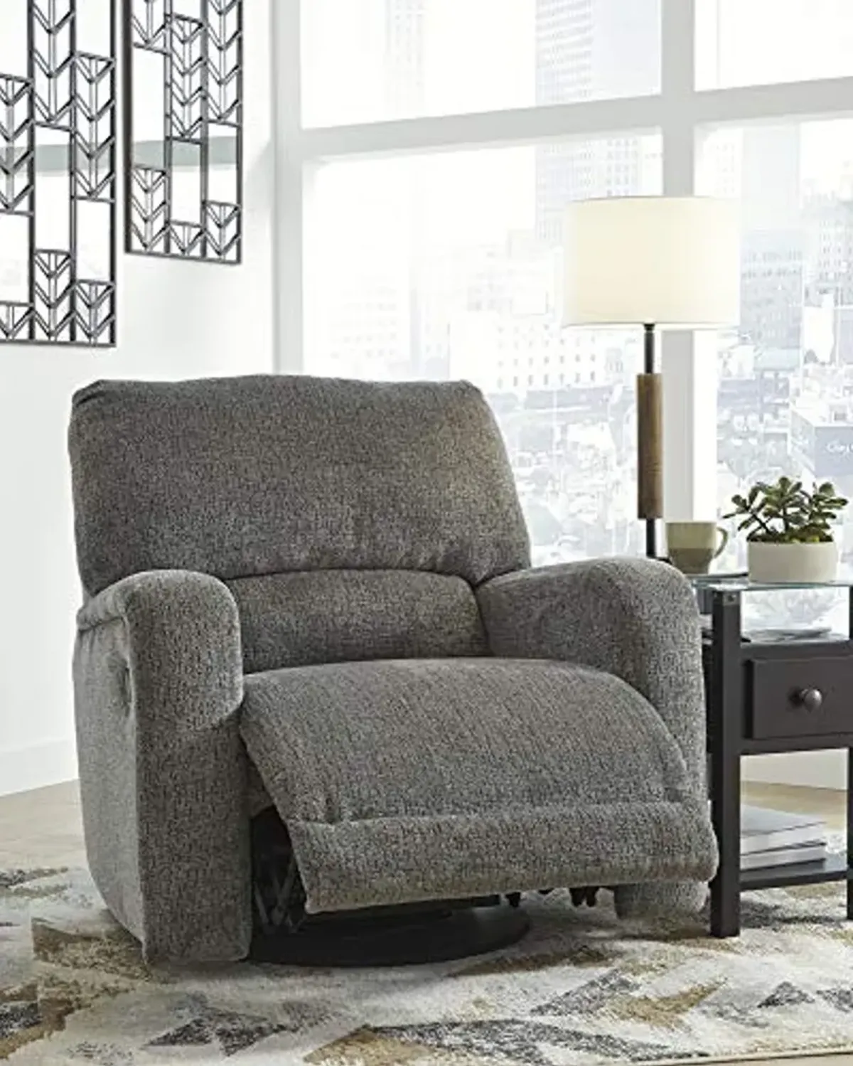 Signature Design by Ashley Wittlich Chenille 360-Degree Swivel Manual Recliner, Gray