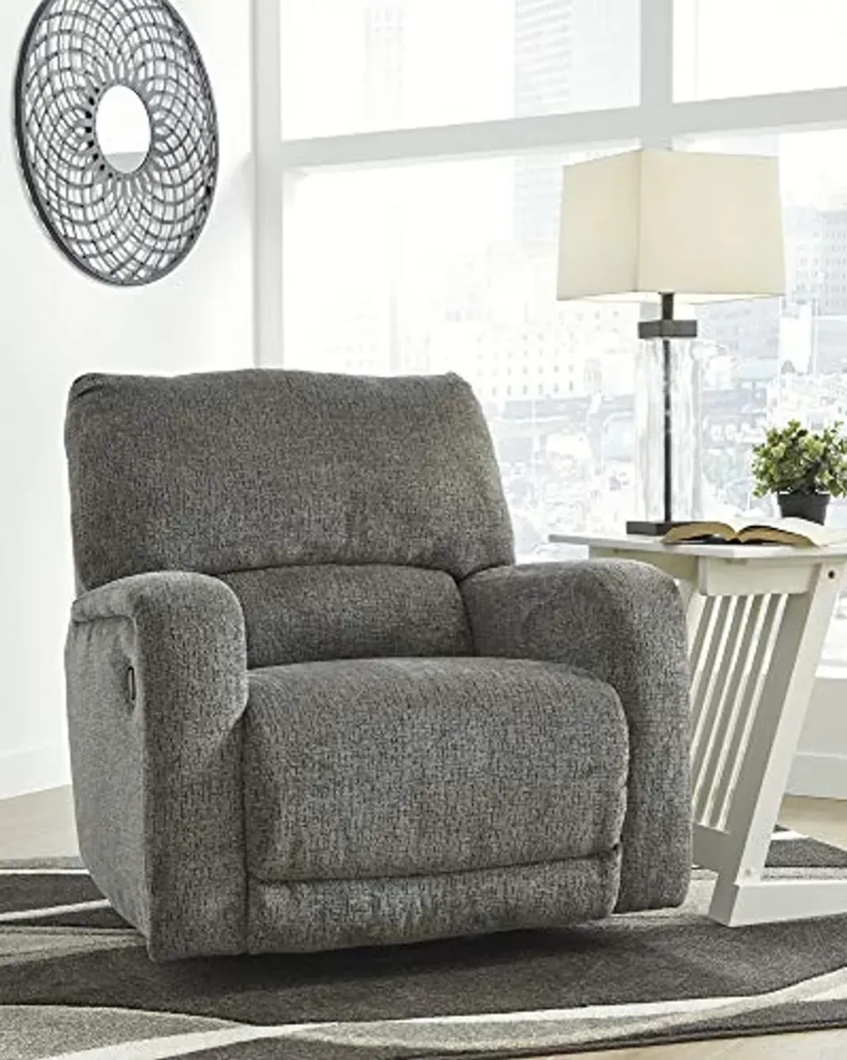 Signature Design by Ashley Wittlich Chenille 360-Degree Swivel Manual Recliner, Gray