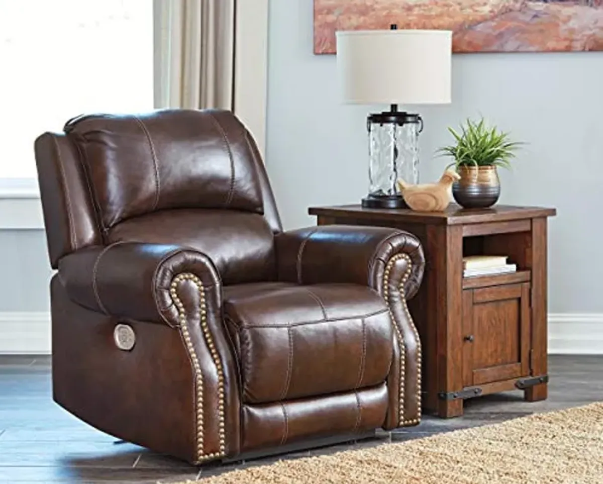 Signature Design by Ashley Buncrana Power Recliner with Adjustable Headrest, Brown