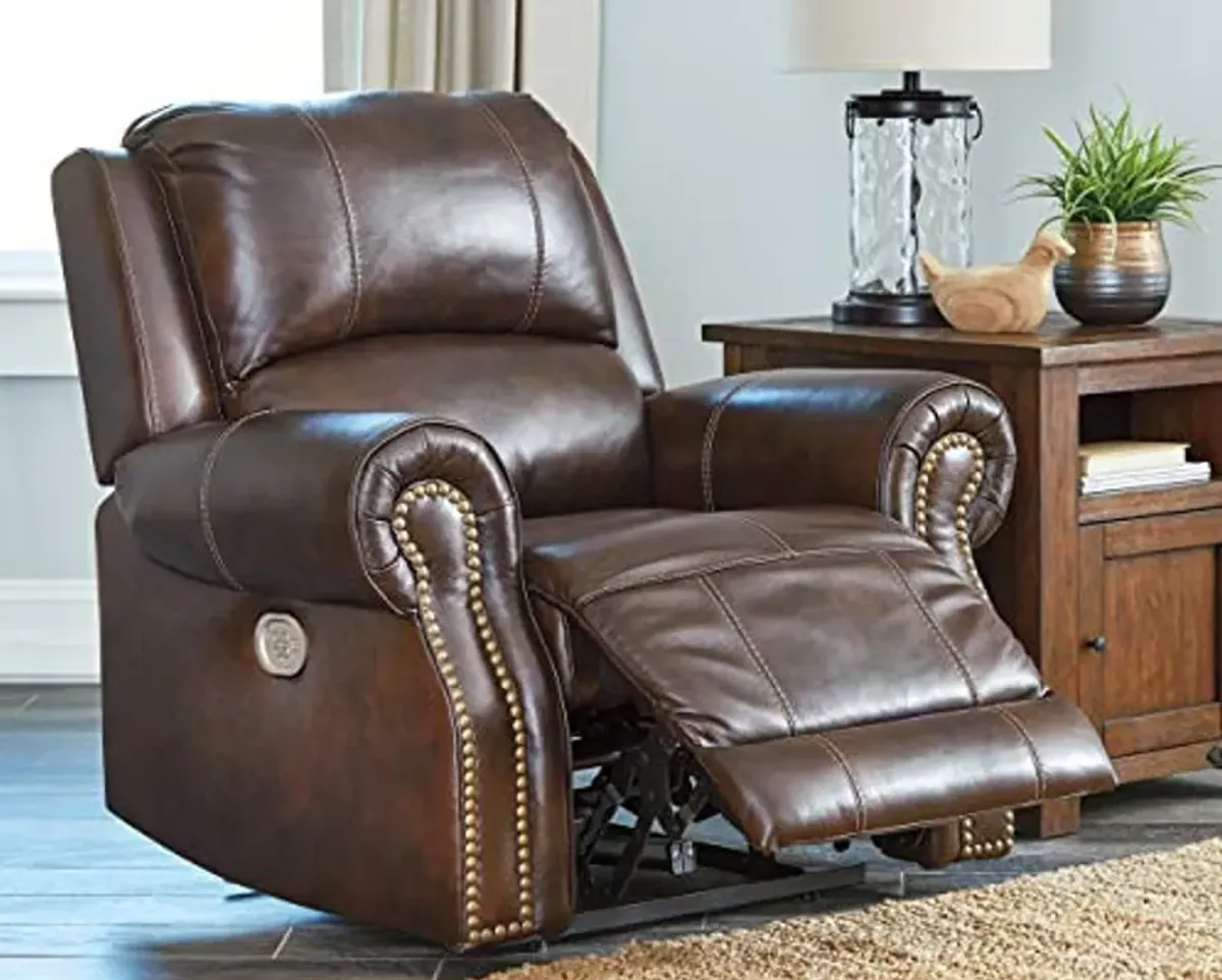 Signature Design by Ashley Buncrana Power Recliner with Adjustable Headrest, Brown