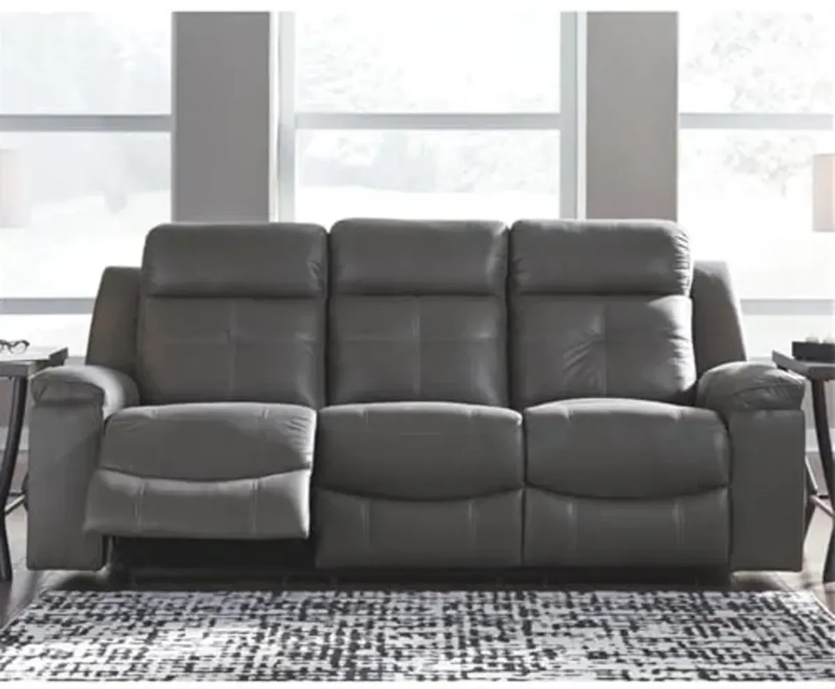 Signature Design by Ashley Jesolo Modern Faux Leather Manual Pull Tab Double Reclining Sofa, Dark Gray