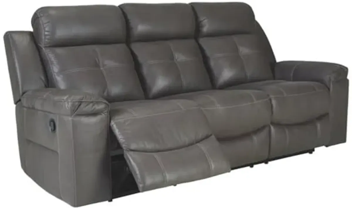 Signature Design by Ashley Jesolo Modern Faux Leather Manual Pull Tab Double Reclining Sofa, Dark Gray