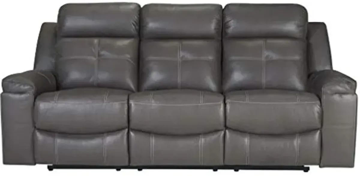 Signature Design by Ashley Jesolo Modern Faux Leather Manual Pull Tab Double Reclining Sofa, Dark Gray