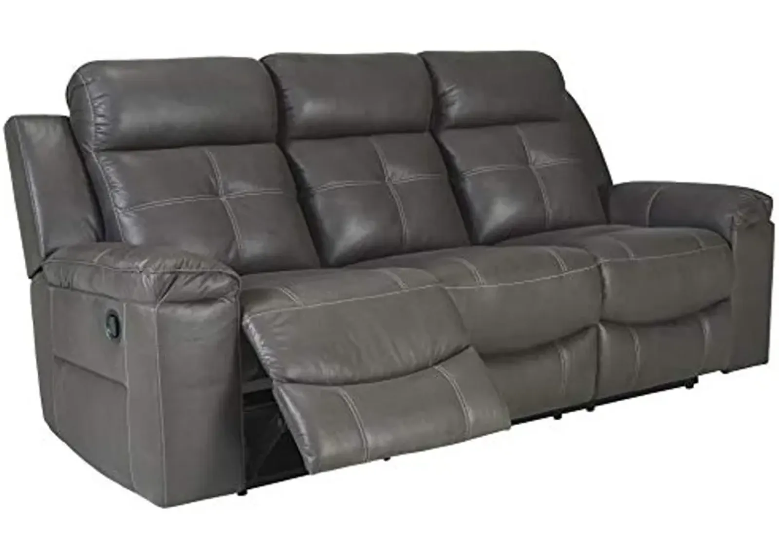 Signature Design by Ashley Jesolo Modern Faux Leather Manual Pull Tab Double Reclining Sofa, Dark Gray