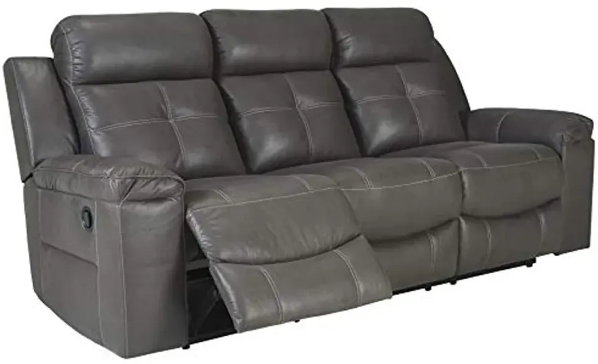 Signature Design by Ashley Jesolo Modern Faux Leather Manual Pull Tab Double Reclining Sofa, Dark Gray