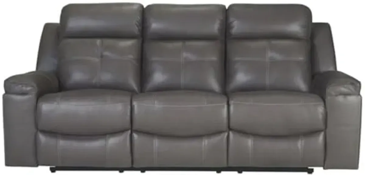 Signature Design by Ashley Jesolo Modern Faux Leather Manual Pull Tab Double Reclining Sofa, Dark Gray