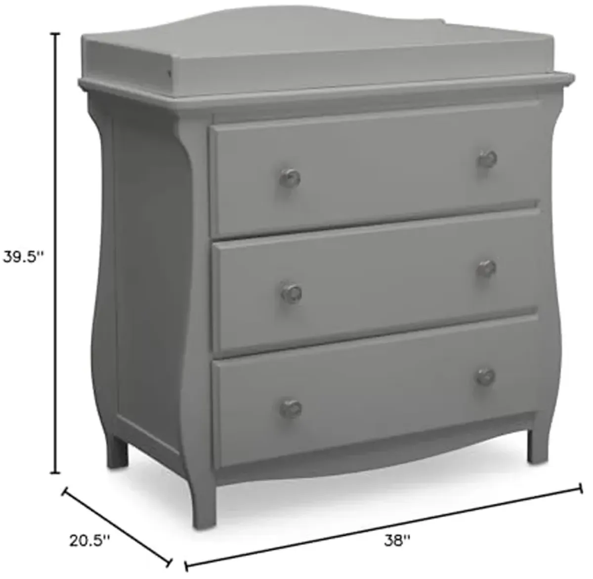 Delta Children Lancaster 3 Drawer Dresser with Changing Top, Greenguard Gold Certified, Grey